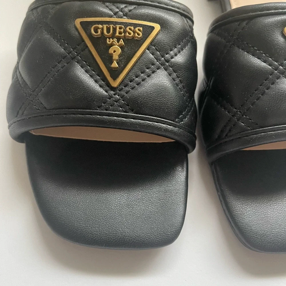 New in box- Guess Black Quilted Mules with Gold Accent - Picture 2 of 9